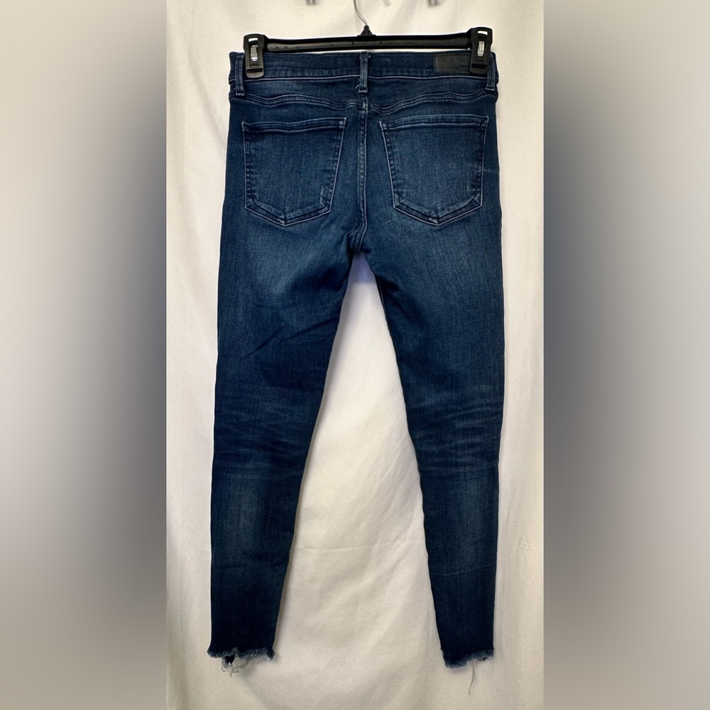 Express Denim Perfect Mid Rise Ankle Legging Jeans Size 6R Dark Wash Raw Hem - Picture 7 of 7